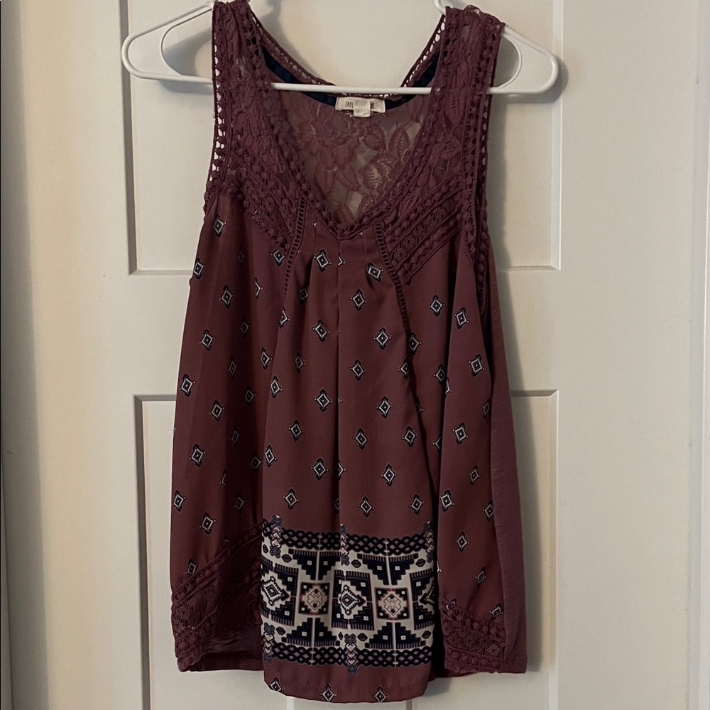 Taylor & Sage Burgundy Patterned Tank Top